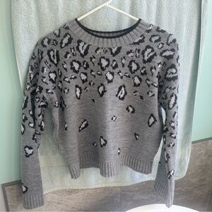 Express Gray Animal Print Crew Neck Sweater
